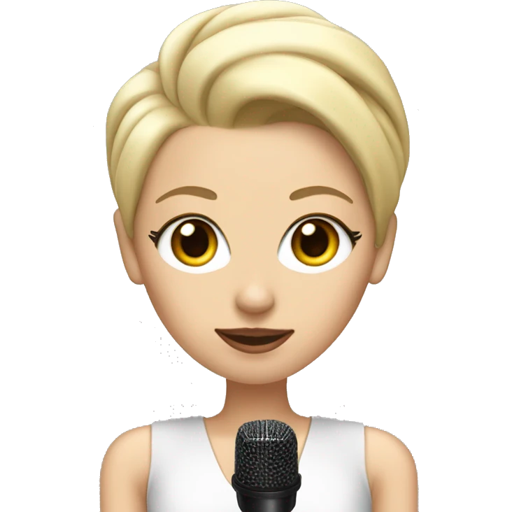 a white woman resembling lady gaga with a blonde slick back hairstyle holding a microphone emoji