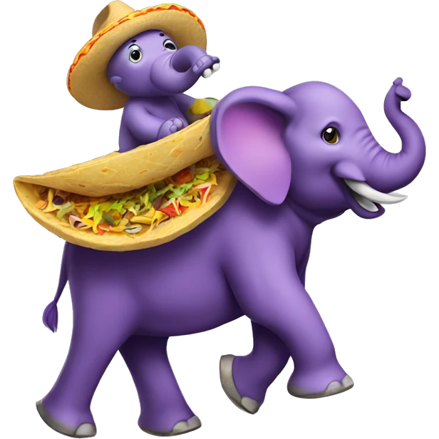 A purple elephant riding a taco emoji