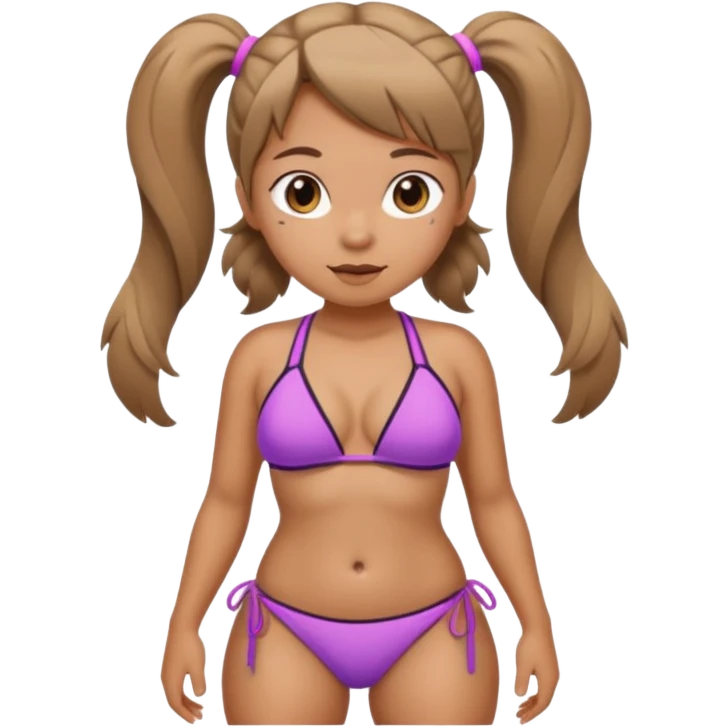 Her hair is in pigtails and her pubic hair is a thick triangle.  She has wide hips emoji