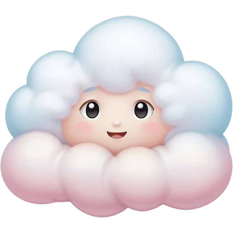Cinematic tiny snuggly cloud, soft fluffy texture, gentle glowing edges, cute blushing cheeks, floating peacefully in a pastel sky, warm and dreamy. emoji