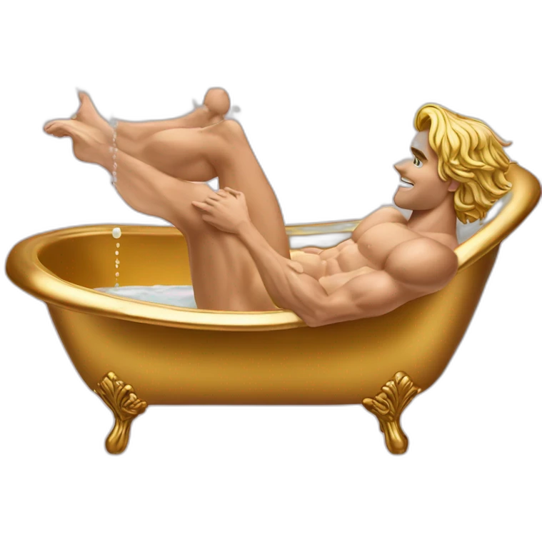 Posh-muscle-boy-pearl-necklace-in-golden-bathtub emoji
