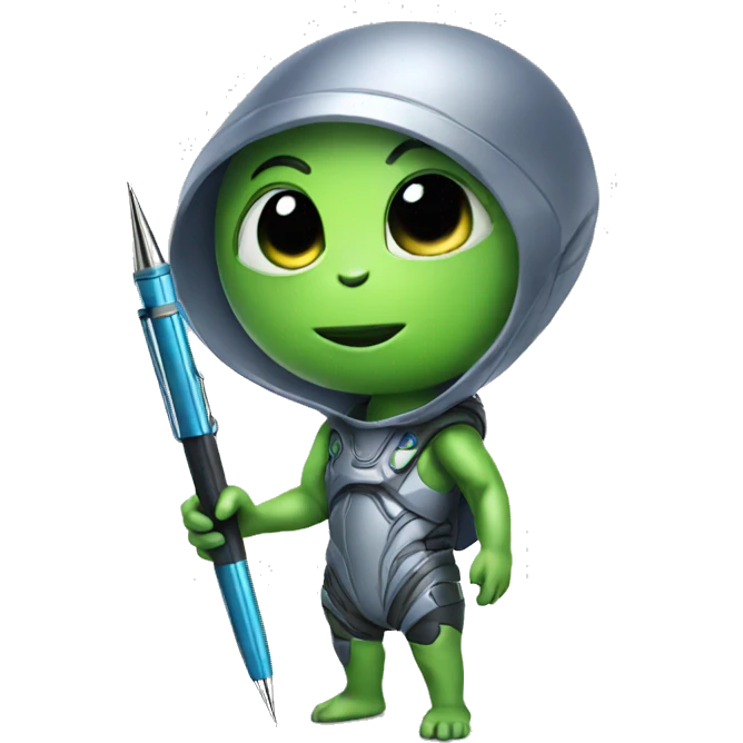 cute alien holding pen emoji