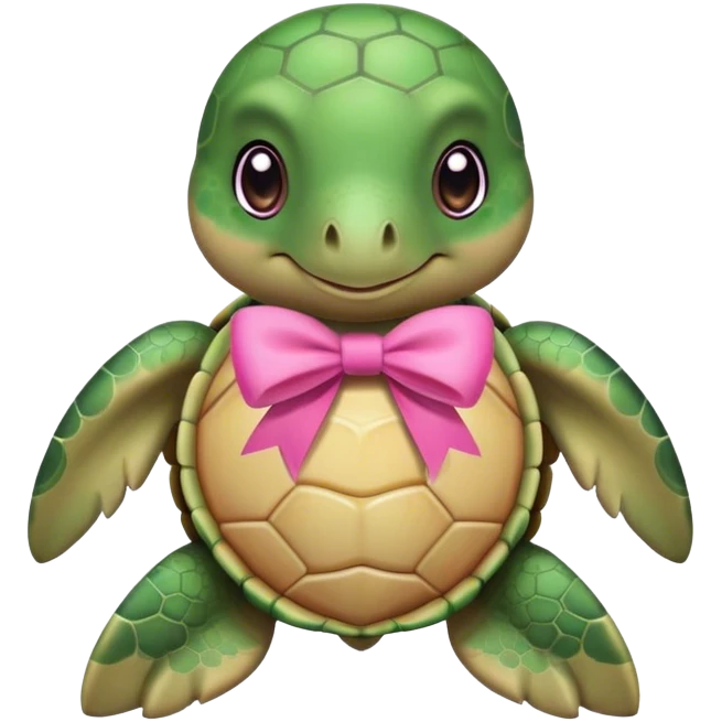 Cute green turtle with a pink bow sitting down emoji