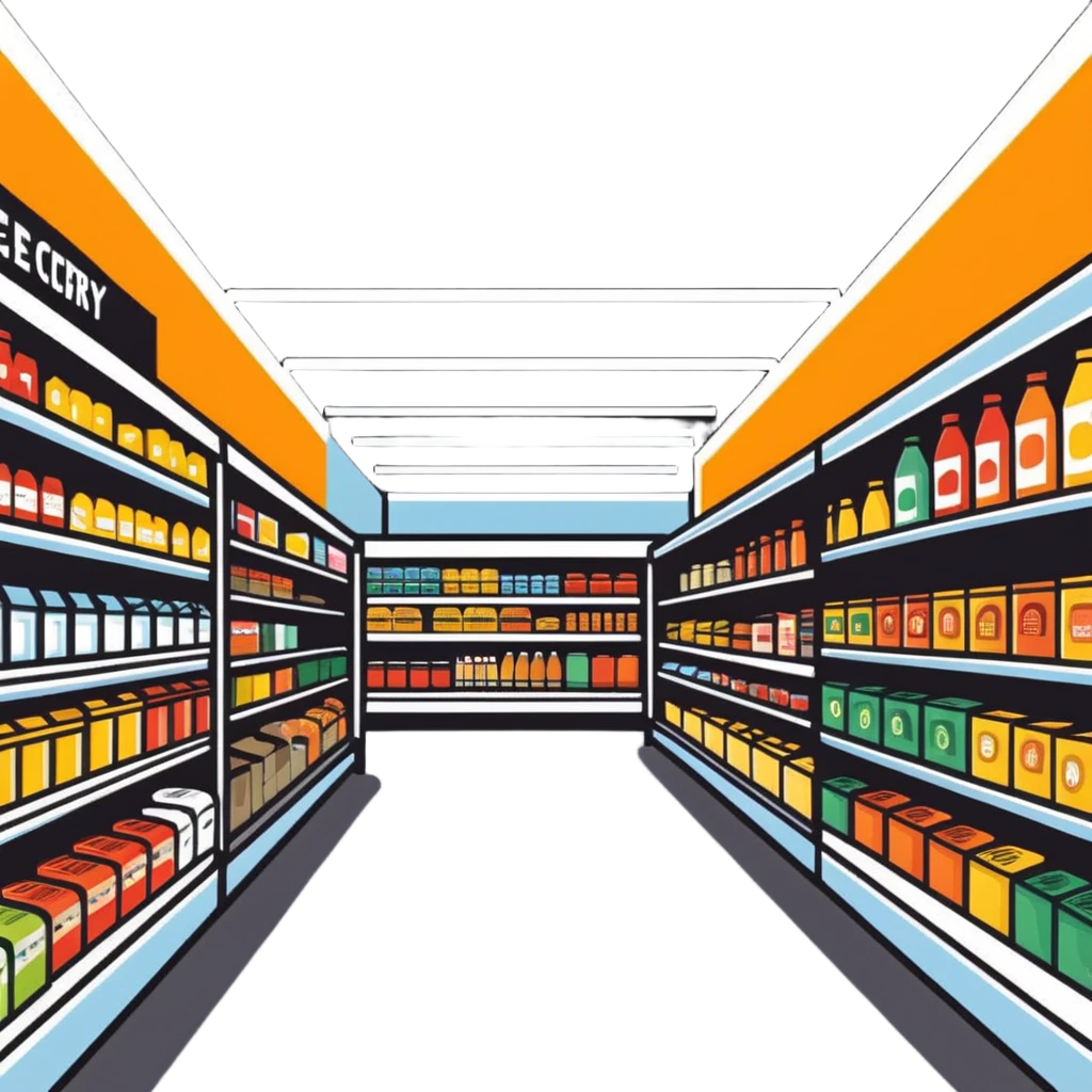 inside large grocery store with aisles full of products emoji