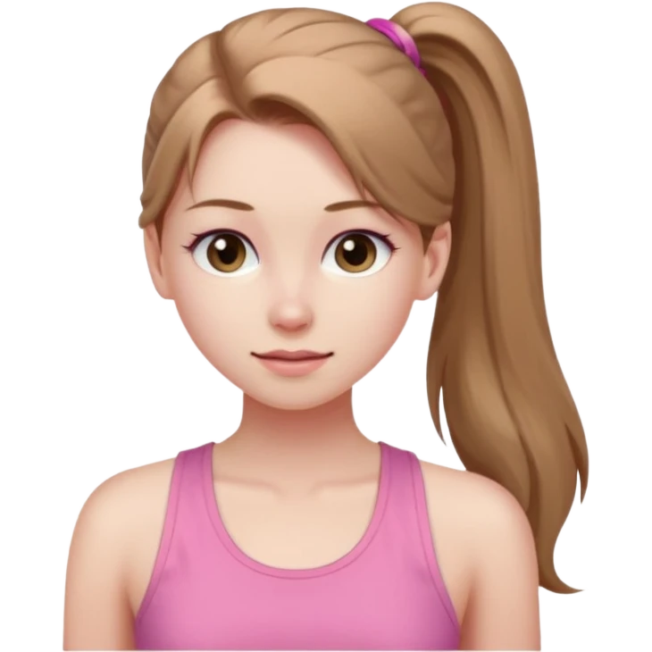 Девушка, бледная кожа, светло русые, длинные волосы, собранные в хвост, серые глаза, розовая майка без рукавов  emoji