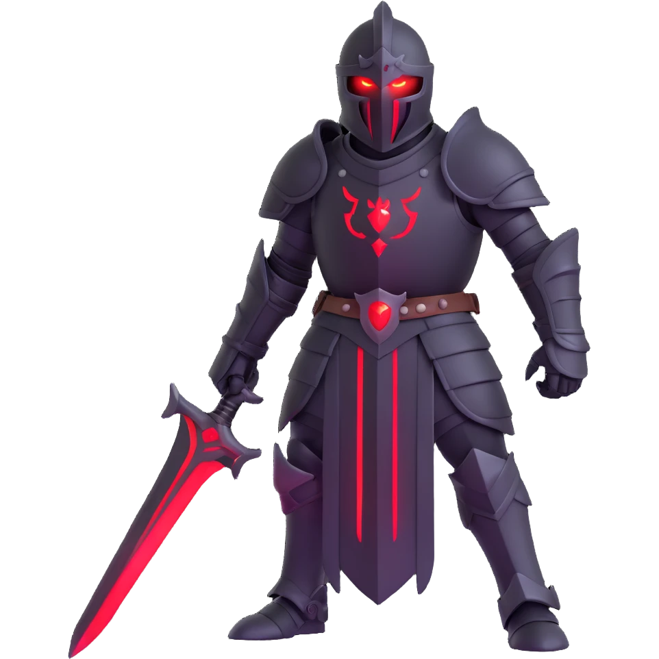 menacing knight in black armor, red glowing eyes, fantasy style emoji