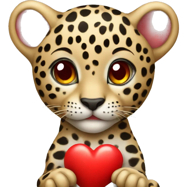 Baby leopard holding a red heart  emoji