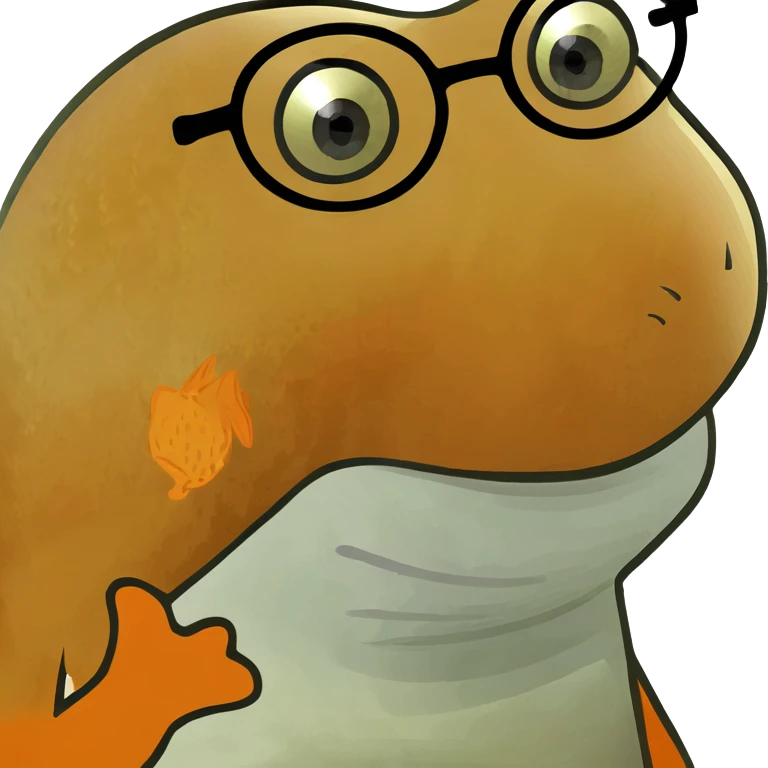 Funny goldfish character with round glasses and silly expression emoji