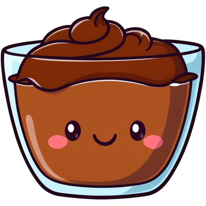 cute chocolate pudding with a happy face emoji