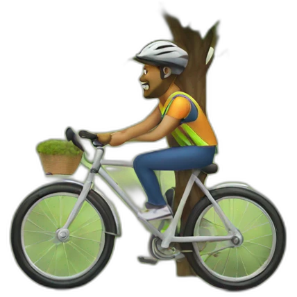 Bike driver take a tree emoji