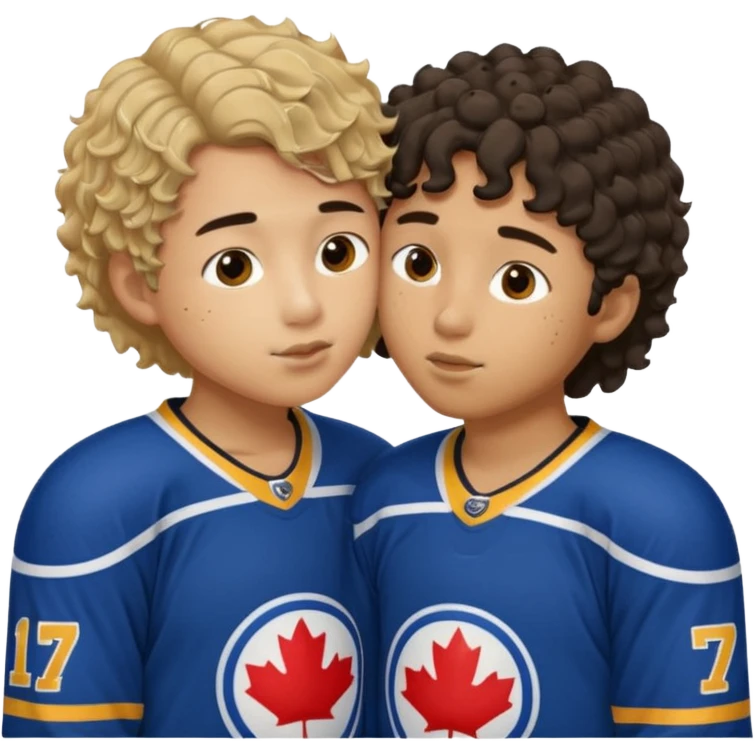 Asian Straight Dark hair boy hockey player kissing curly hair dirty blonde hockey player boy emoji