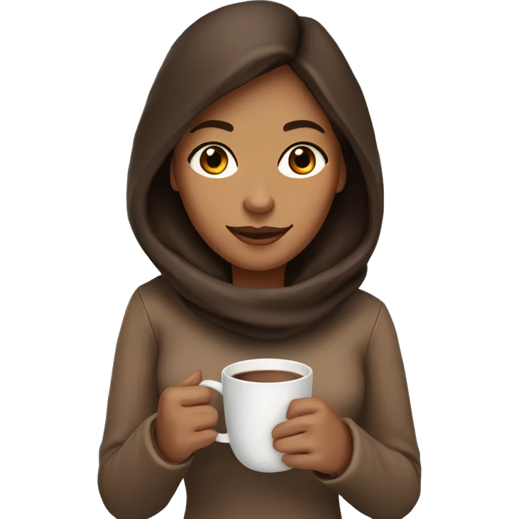 Woman with tan skin and brown hair drinking a cup of hot coco in the cold emoji