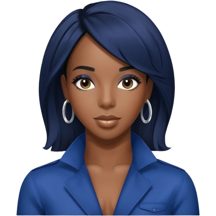 Kelly Rowland from Destiny's Child with jet black hair, indigo outfit emoji