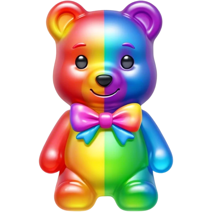 A neon rainbow girl gummy bear with bow emoji
