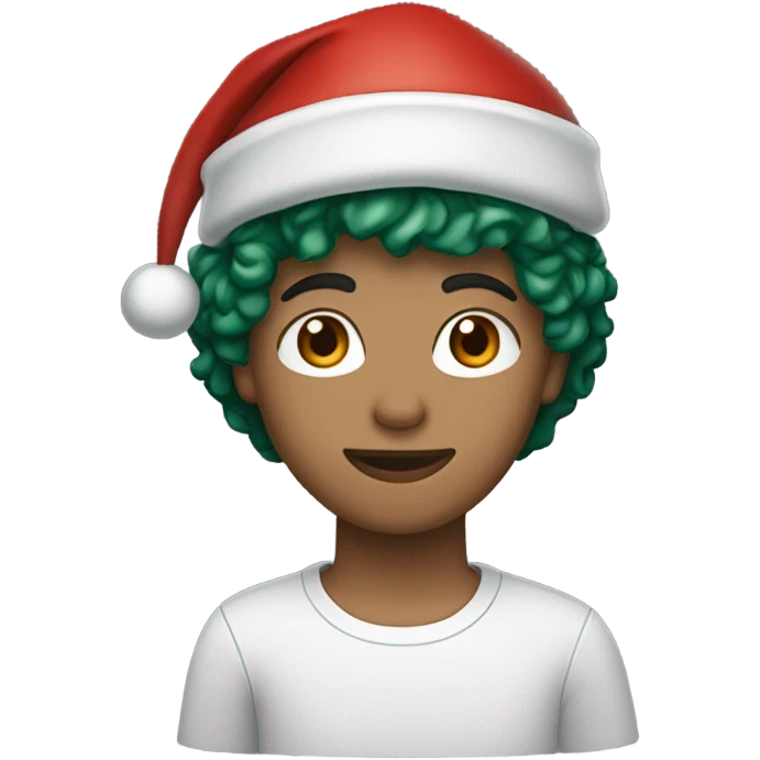 Unisex person light skin short curly dark green hair in a red Santa hat  emoji
