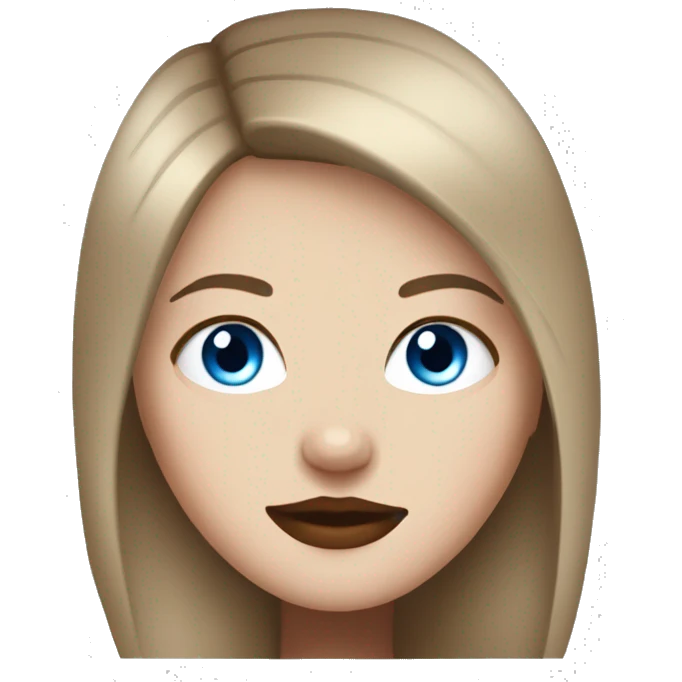 White girl with blue eyes, straight brown hair, and red lips  emoji