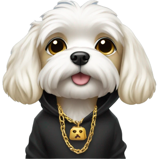 Maltese wearing a black hoodie and gold necklace  emoji