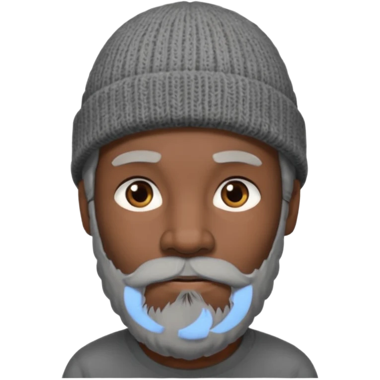 A dark-skinned man with a gray beanie, brown eyes, and a dark gray beard, wearing a calm expression. emoji
