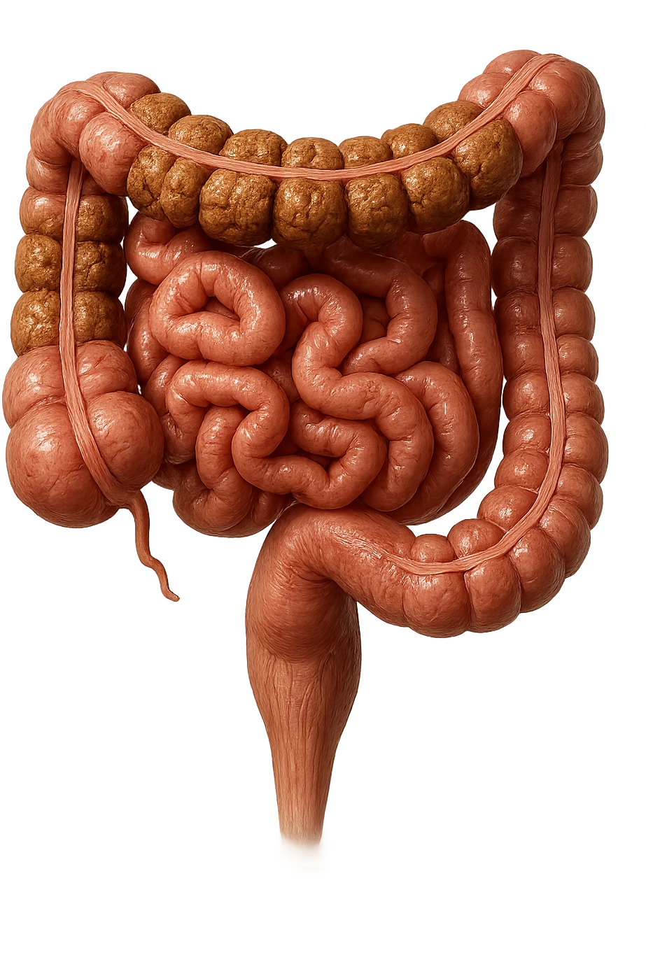 intestino umano anatomico con colon pieno di feci spezzettate, iperrealistica 4k emoji