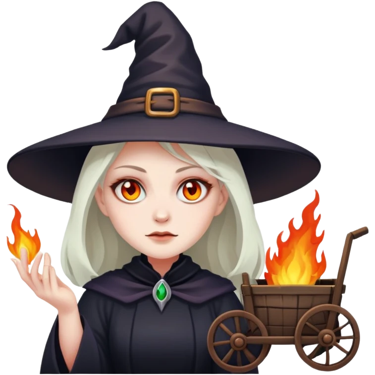 Witch with cart eyes and with fire behind her  emoji