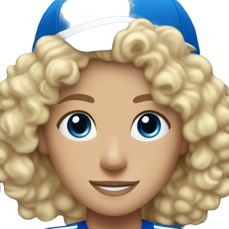 blonde curly haired woman with blue eyes in Wave FC gear emoji