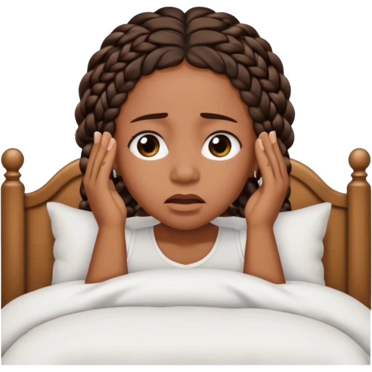 Black woman with braids in a big king size bed by herself crying emoji