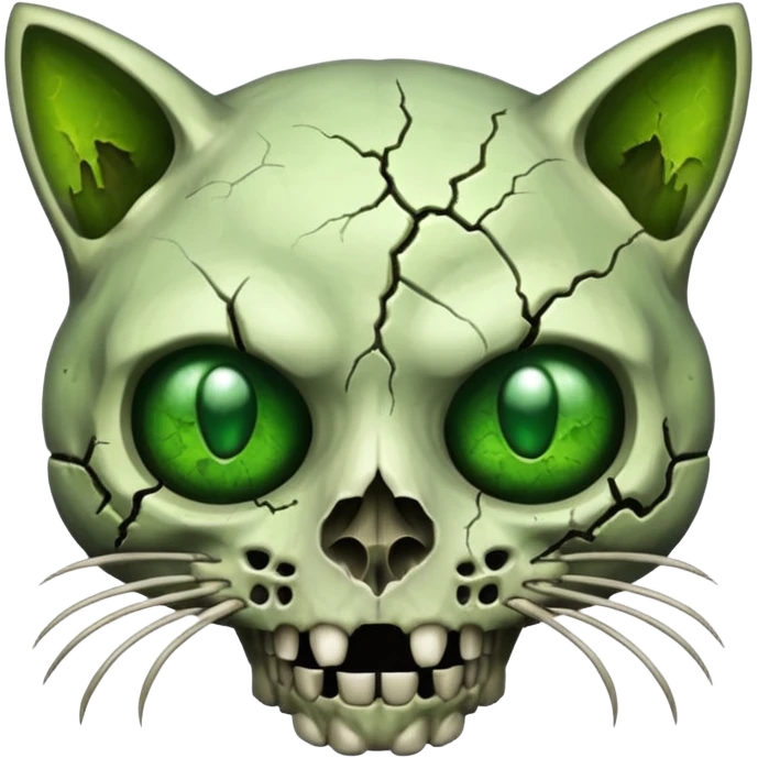 Zombie cat skull with green eyes emoji