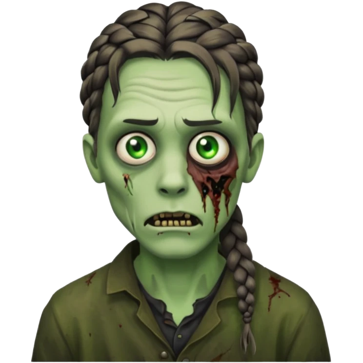 Braid twist, men zombie and green eye color, with dark zombie clothes emoji