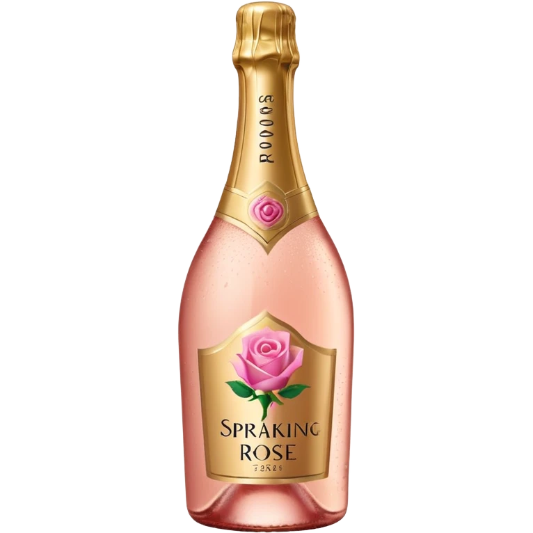 bottle of sparkling rosé with a rose logo on the label, tilted up and to the left, no glass emoji