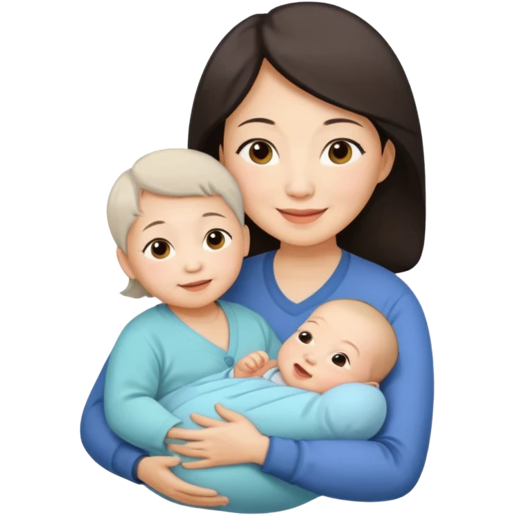 A Chinese mother (around 40) with her newborn and her 60-year-old mother. emoji