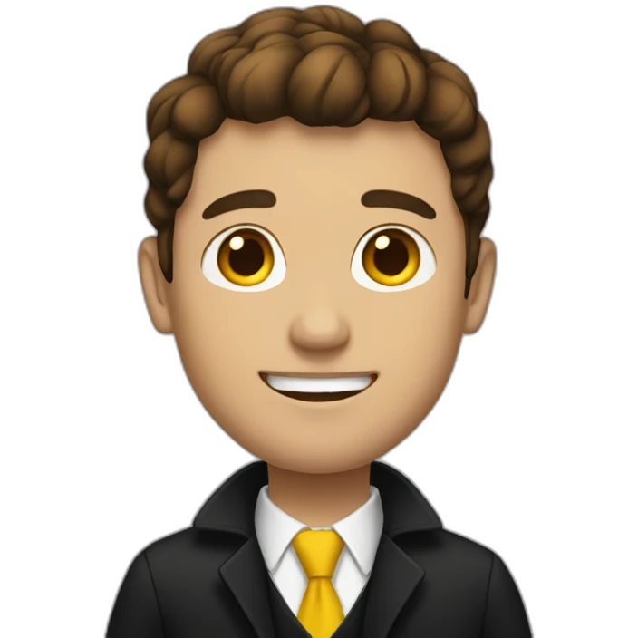 brown haired guy with a black coat and a yellow tie emoji