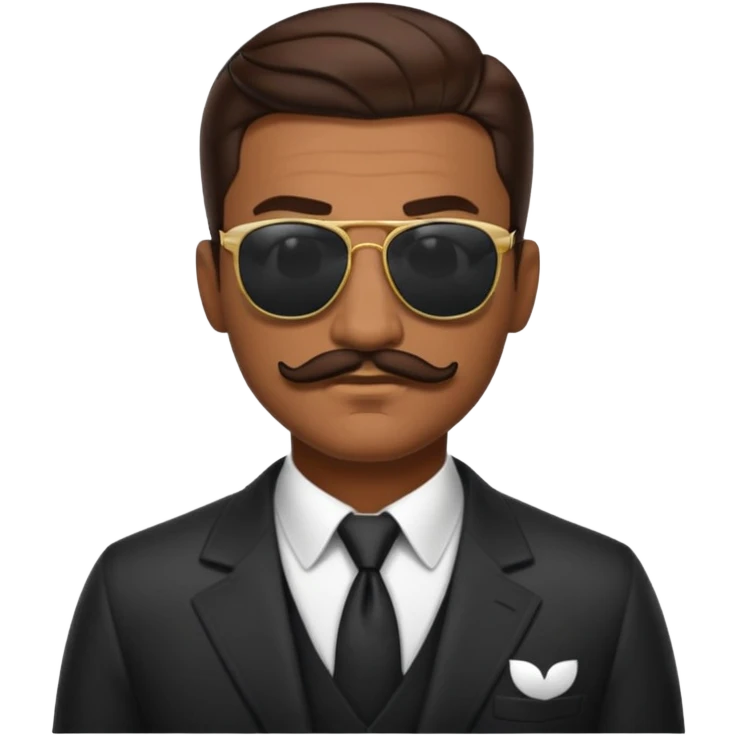 head of a confident man with brown slicked-back hair, thick mustache, sunglasses, mafia boss, apple emoji style emoji