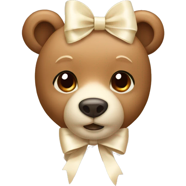 Cute light brown bear with a cream bow  emoji
