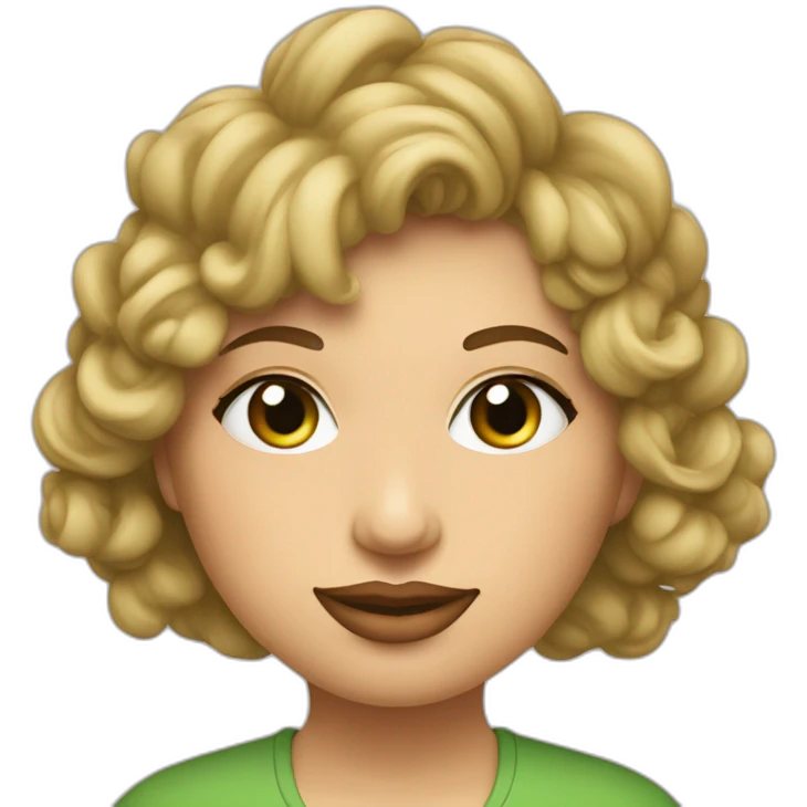 Mujer gordita pelo corto rizado rubio ojos grandes verdes dando un beso emoji