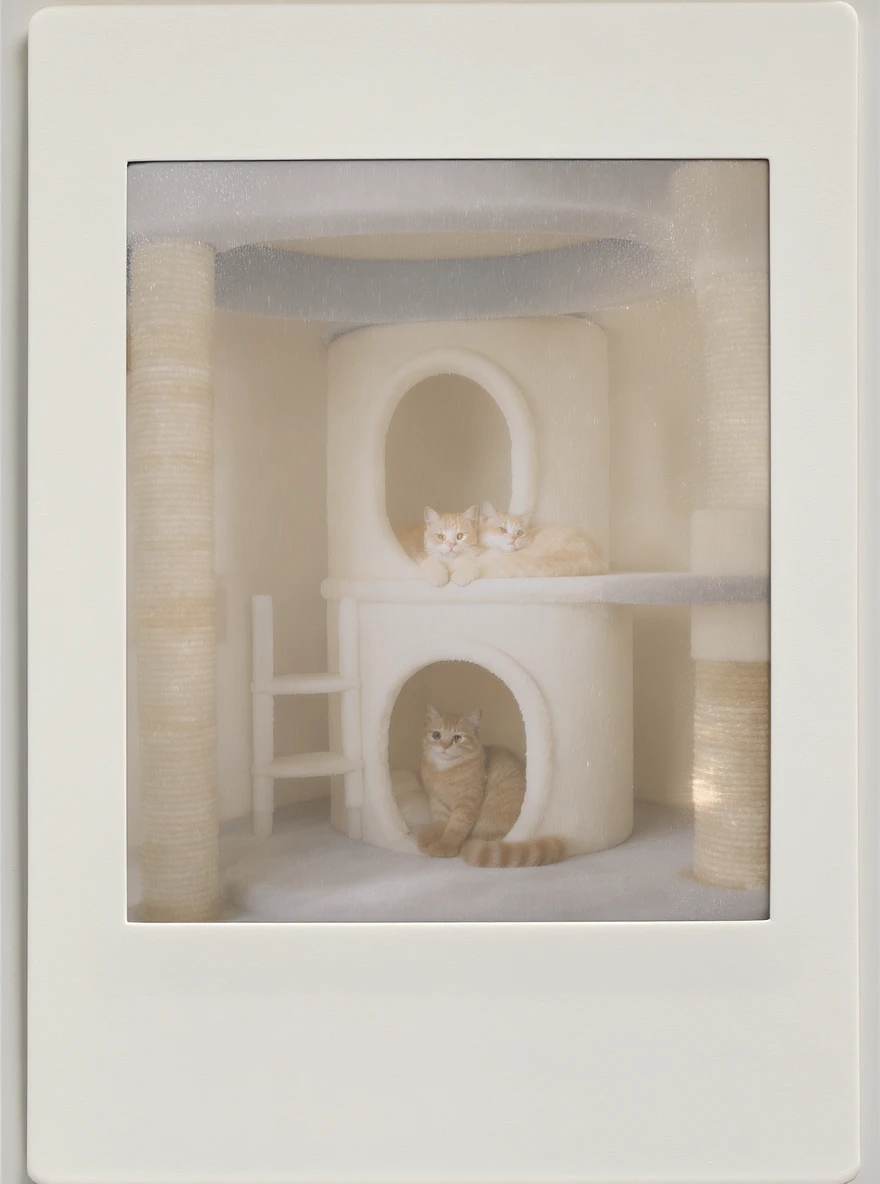 cats relaxing in a vertical playhouse emoji