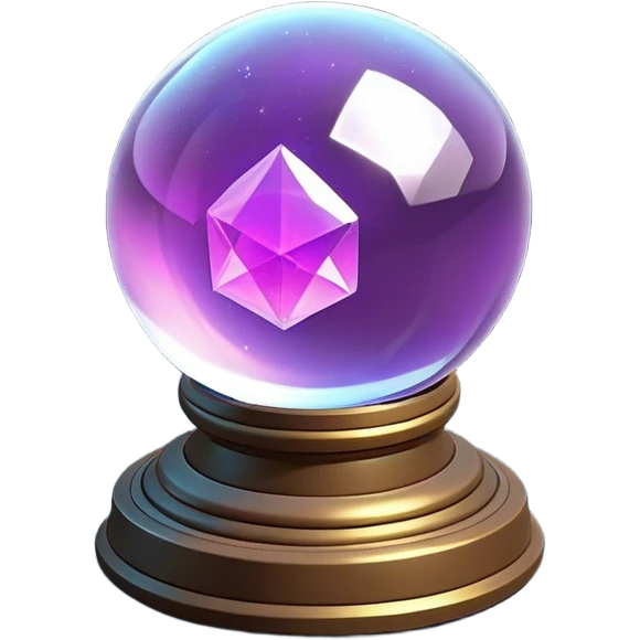 Clash of Clans aesthetic: Cinematic Playful 3D Isometric Crystal Ball Emoji, rendered in a 3D vector-style similar to standard emojis with minimal shading and bold, simplified shapes. A compact, distinct form with signature details, softly glowing with a fantasy RPG magic charm. Simplified yet unmistakably iconic, highly detailed and consistent, glowing with a soft radiance and high shine. Stylized with a touch of heroic grandeur and a soft glowing outline, capturing the essence of a beloved gaming relic with a friendly, playful manner! emoji