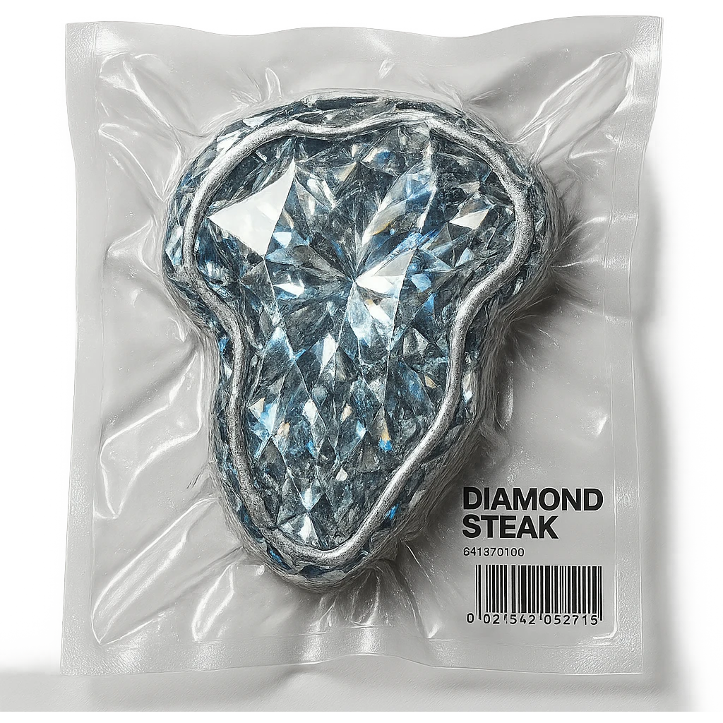 meat steak made of diamond, glossy and puffy, vacuum-sealed style emoji