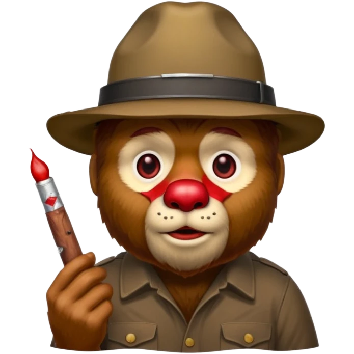 Smokey the bear with blooshot eyes holding a joint emoji