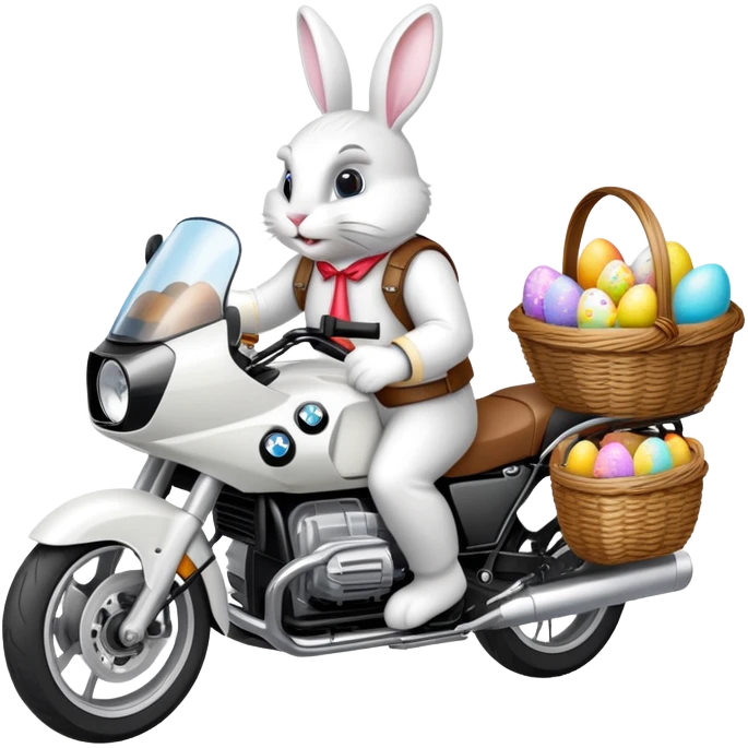 Easter bunny riding a BMW boxer motorcycle emoji