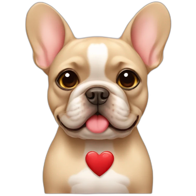 beige French bulldog with heart emoji