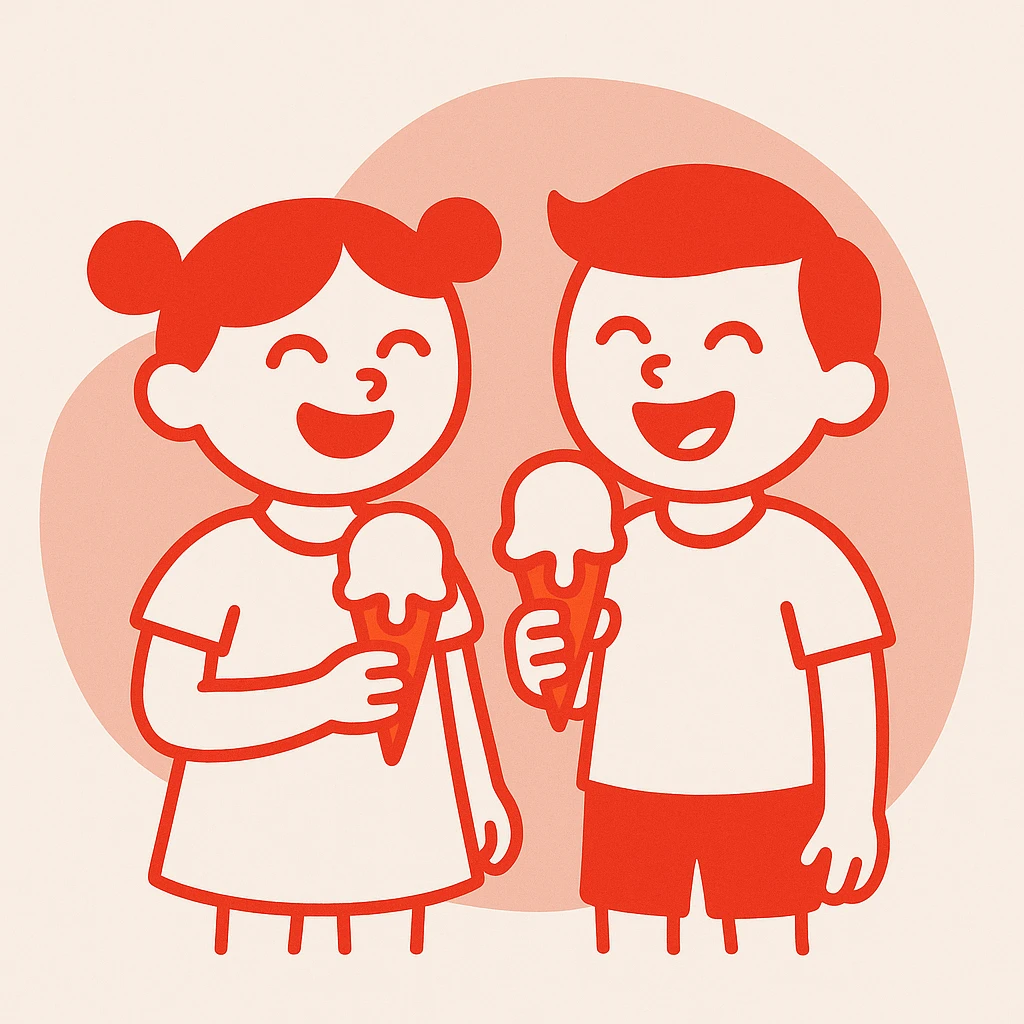 happy children with melting ice cream cones emoji