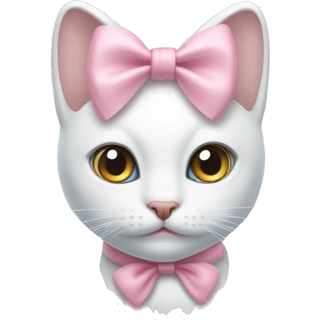 a white cat, with pastel pink bow on its neck emoji