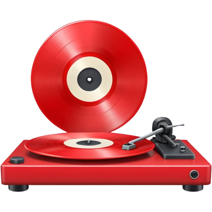 Generate a high-quality 3D cartoon-style emoji of a red LP record placed inside a white LP turntable, realistic shading, smooth gradient colors, rounded and cute appearance, simple white background, high-resolution.
 emoji