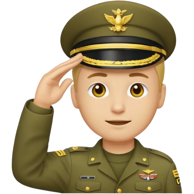 Eine salutierenden Emoji (Hautfarbe: gelb ) in Armee Klamotten männlich; salutierend mit der rechten Hand und auf der Höhe der Stirn  emoji
