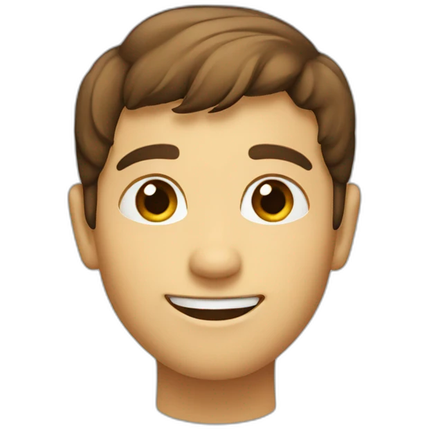 a smiling face with small eyes and brown hair emoji