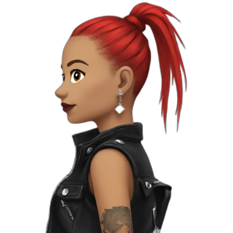 Punk ,ponytail black , earrings, vestido rojo emoji