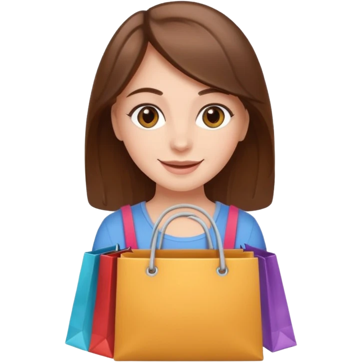 happy white girl with brown hair and brown eyes arms full of shopping bags emoji