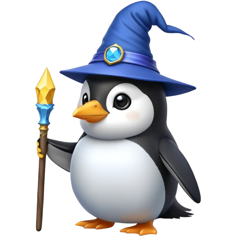 Penguin wearing a wizard hat and holding a magic wand emoji