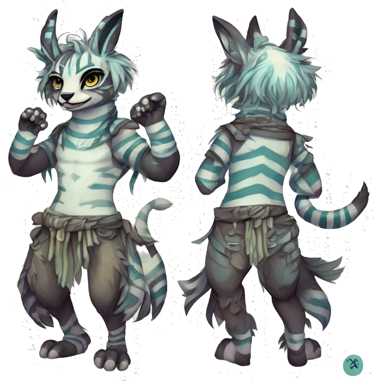 cute Kawaii edgy shy fantasy animal fursona Fionbri Vernid creature by griffsnuff & LiLaiRa & Falvie with with cool stripes patterns full body emoji