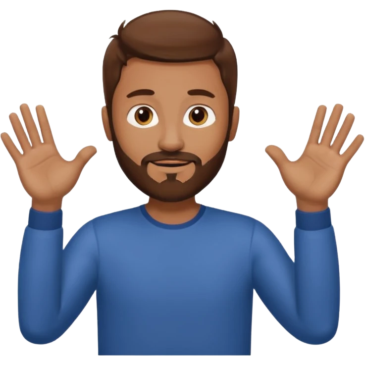 A man with brown hair and beard with his arms out horizontally straight waiting for a hug emoji